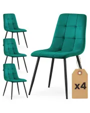 Zestaw 4 welurowych zielonych krzeseł pikowanych - Verlino  w sklepie Edinos.pl
