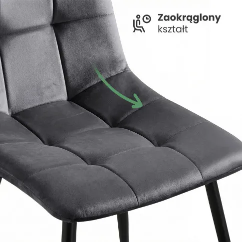 Szczegółowe zdjęcie nr 6 produktu 6x Welurowe krzesło tapicerowane pikowane Ciemny Grafit NERO Czarne nogi