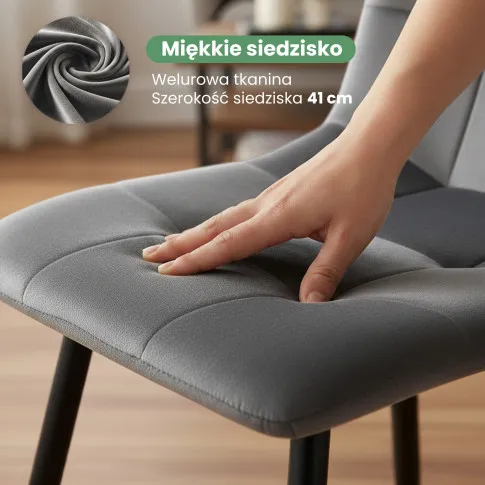Szczegółowe zdjęcie nr 8 produktu 6x Welurowe krzesło tapicerowane pikowane Ciemny Grafit NERO Czarne nogi