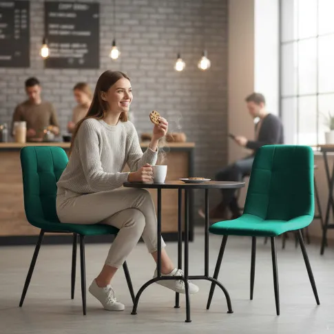 Szczegółowe zdjęcie nr 11 produktu 6x Welurowe krzesło tapicerowane pikowane Butelkowa Zieleń NERO Czarne nogi