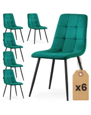 Zestaw 6 zielonych krzeseł tapicerowanych welurem - Verlino w sklepie Edinos.pl
