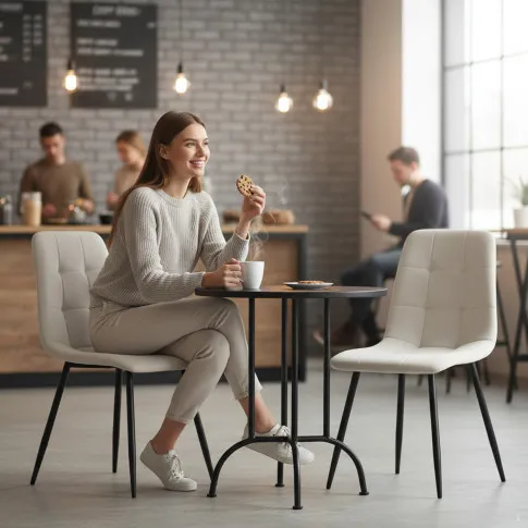 Szczegółowe zdjęcie nr 11 produktu 8x Welurowe krzesło tapicerowane pikowane Beżowe NERO Czarne nogi