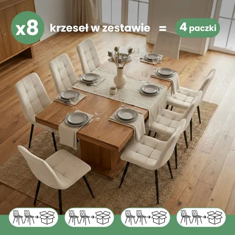 Szczegółowe zdjęcie nr 9 produktu 8x Welurowe krzesło tapicerowane pikowane Beżowe NERO Czarne nogi