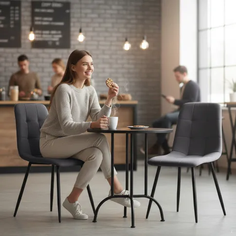 Szczegółowe zdjęcie nr 11 produktu 8x Welurowe krzesło tapicerowane pikowane Ciemny Grafit NERO Czarne nogi