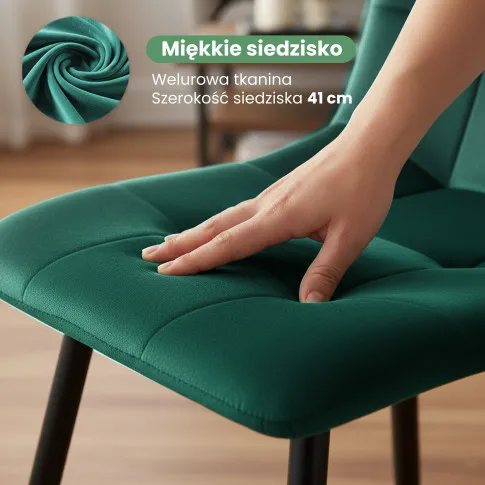Szczegółowe zdjęcie nr 8 produktu 8x Welurowe krzesło tapicerowane pikowane Butelkowa Zieleń NERO Czarne nogi