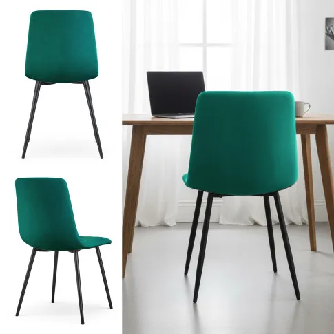 Szczegółowe zdjęcie nr 10 produktu 8x Welurowe krzesło tapicerowane pikowane Butelkowa Zieleń NERO Czarne nogi