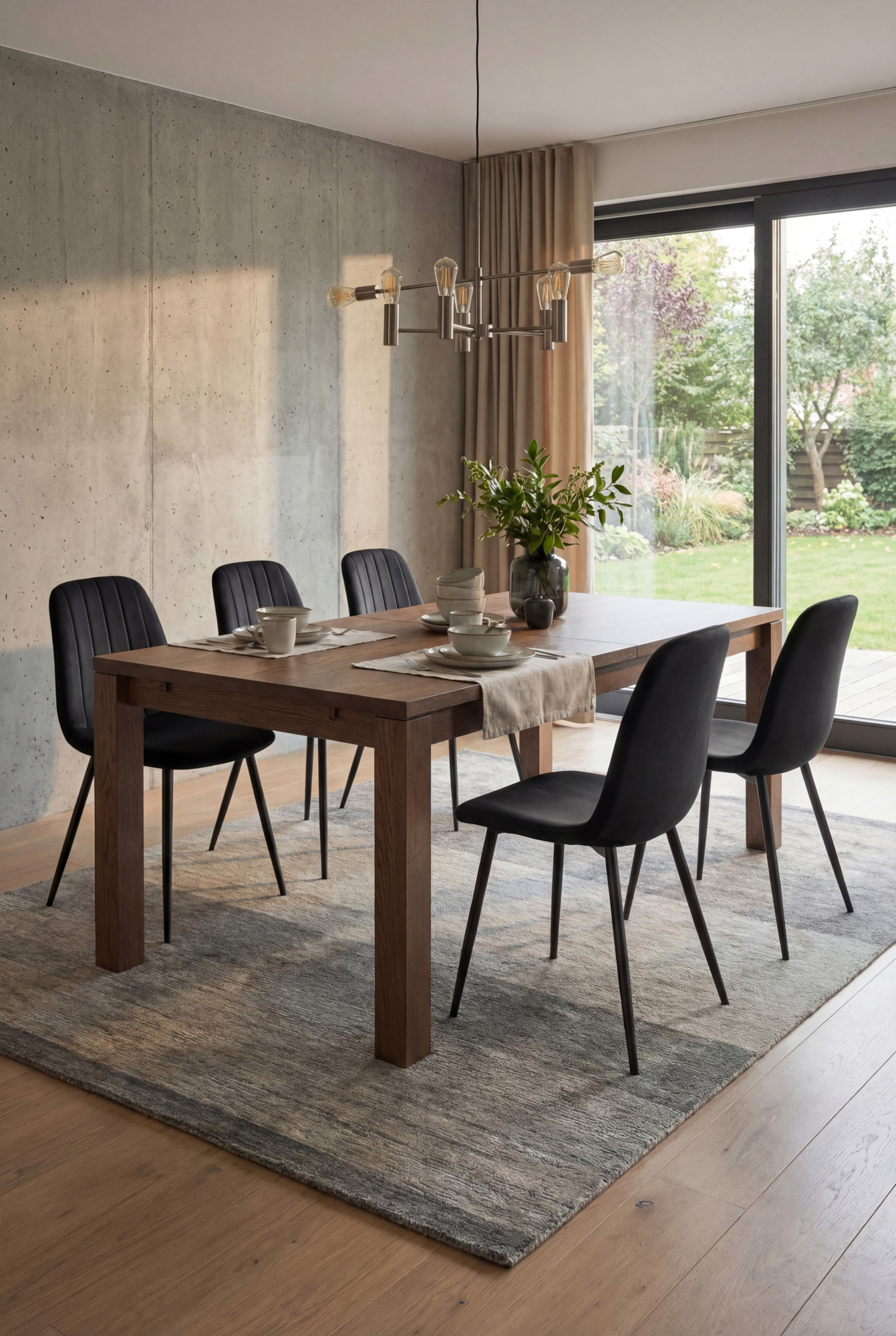 Aranżacja jadalni z czarnymi krzesłami Alveri