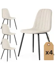Zestaw 4 pikowanych kremowych krzeseł welurowych - Alveri  w sklepie Edinos.pl