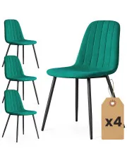 Zestaw 4 zielonych pikowanych krzeseł welurowych - Alveri w sklepie Edinos.pl