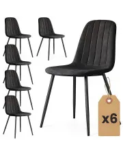 Zestaw 6 czarnych krzeseł tapicerowanych welurem - Alveri w sklepie Edinos.pl