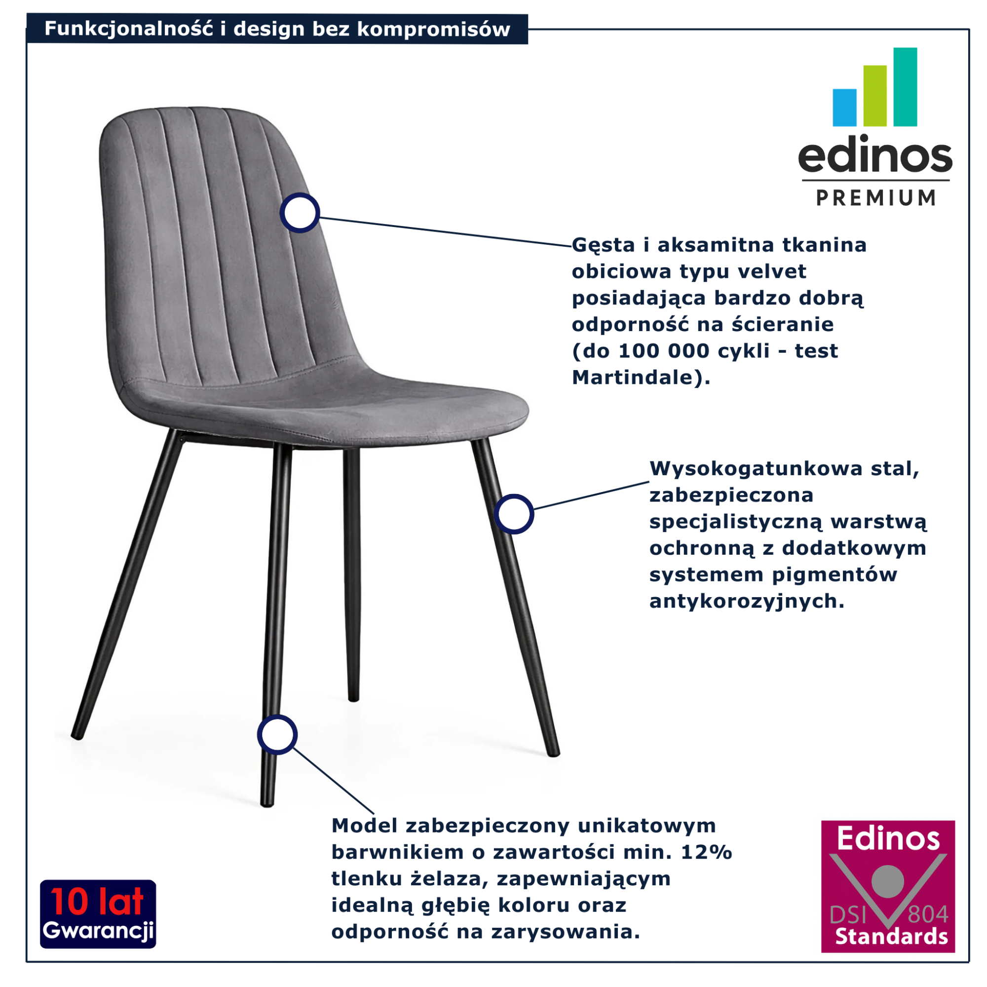 Grafitowe krzesło tapicerowane welurem Alveri