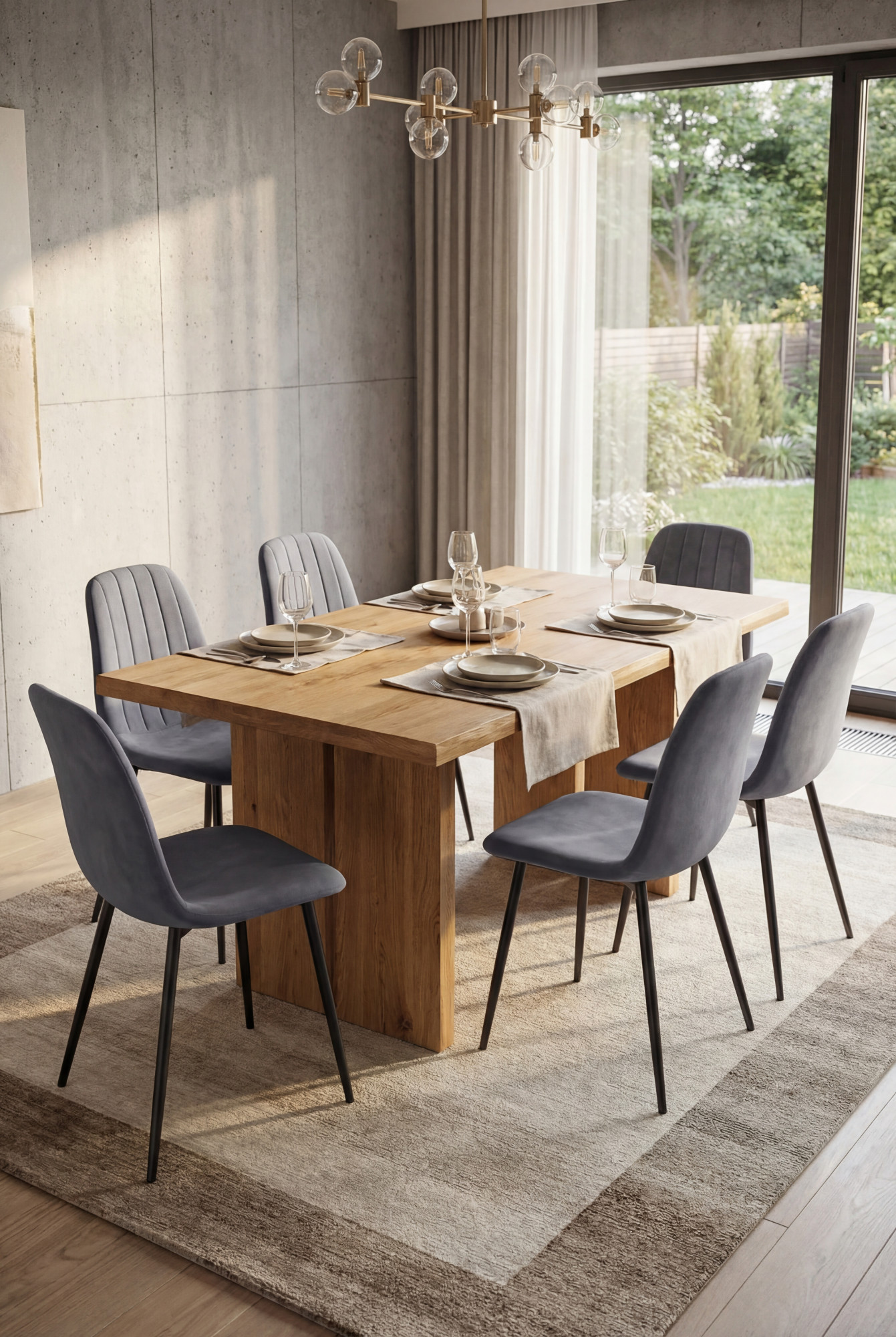 Aranżacja jadalni z grafitowymi krzesłami Alveri