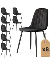 Zestaw 8 czarnych krzeseł tapicerowanych welurem - Alveri w sklepie Edinos.pl