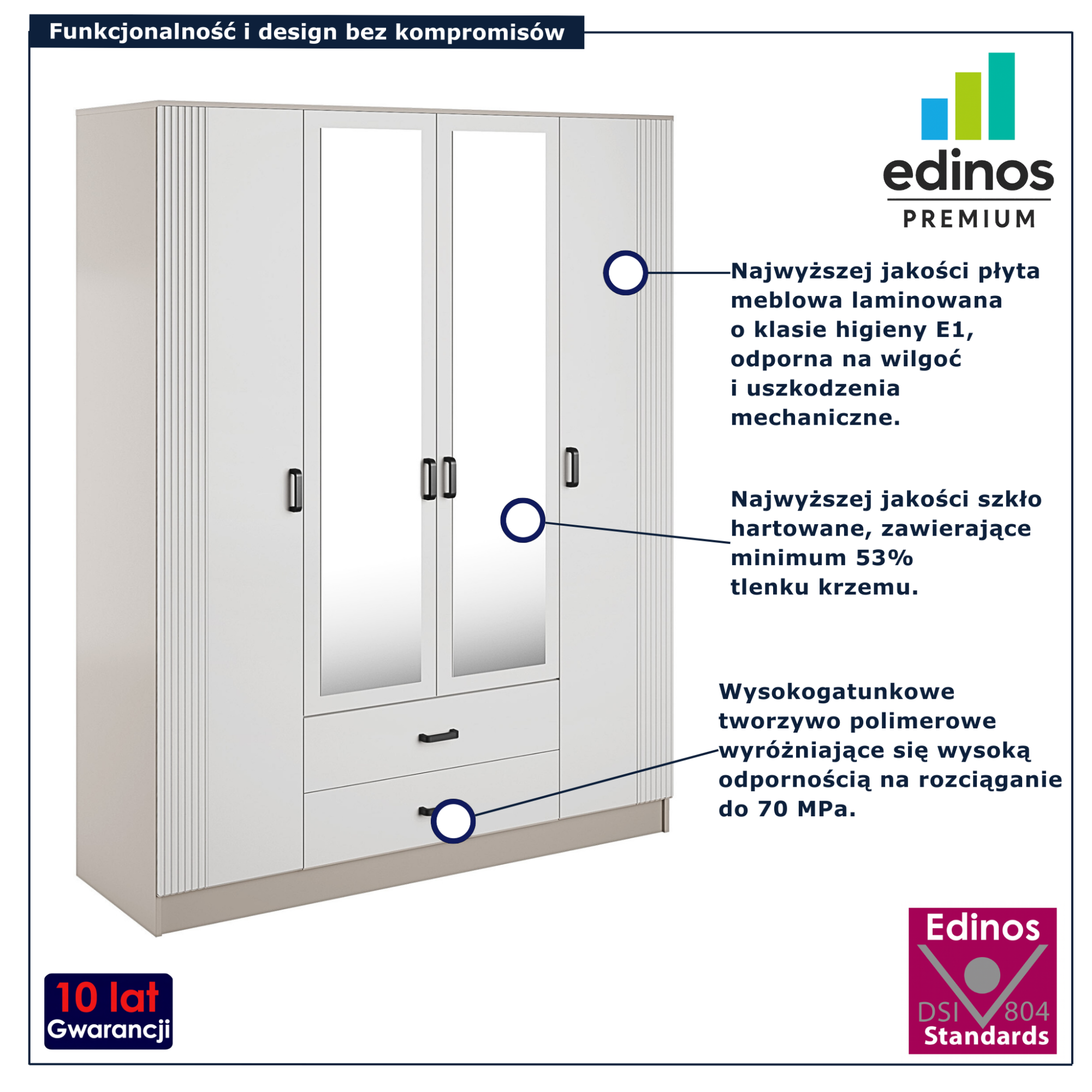 Szafa czterodrzwiowa z szufladami Veloros dąb sonoma kaszmir