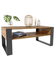 Prostokątna ława z półką dąb wotan + czarny - Bracio 3X w sklepie Edinos.pl