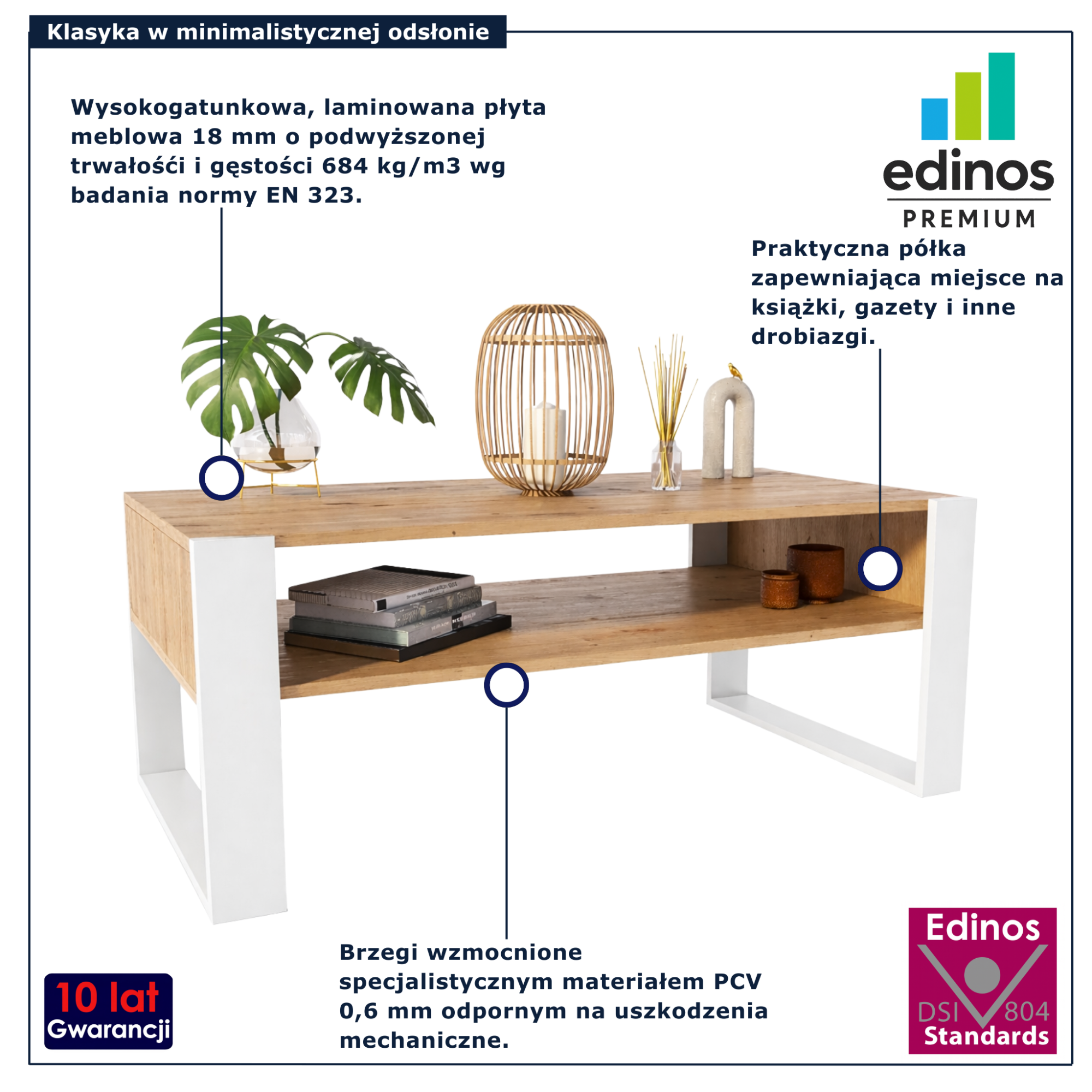 Ława kawowa z półką Bracio 3X dąb sonoma + biały