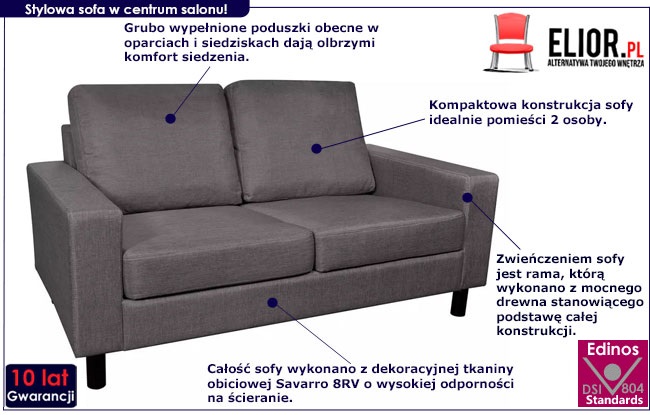 Produkt Materiałowa, ciemnoszara 2-osobowa sofa – Clarens - zdjęcie numer 2