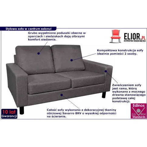 Materiałowa, ciemnoszara 2 osobowa sofa – Clarens 112