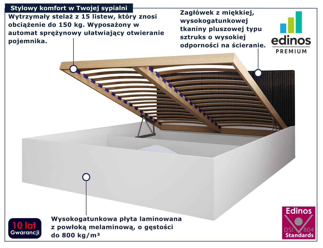 Białe jednoosobowe łóżko z czarnym sztruksowym 90x200 cm Werigio 3X