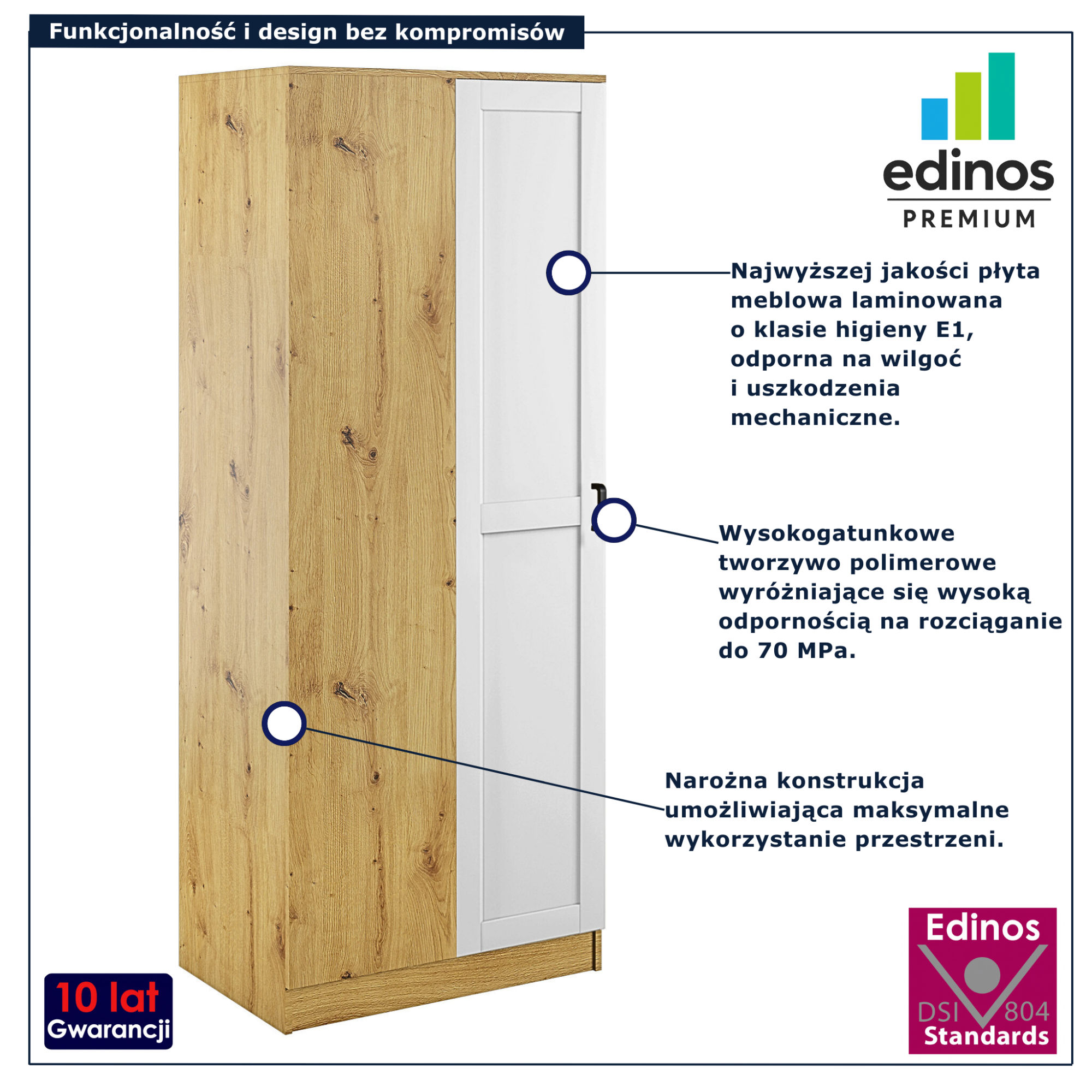 Uchylna szafa narożna Cronix dąb artisan + biały