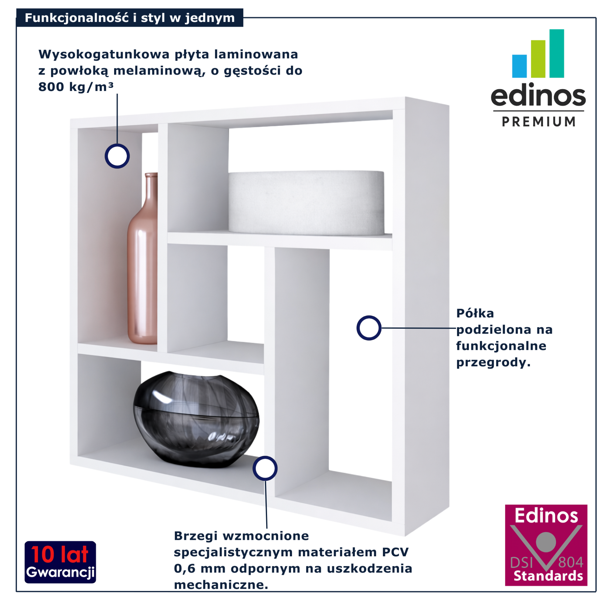 Biała kwadratowa półka ścienna Etiz