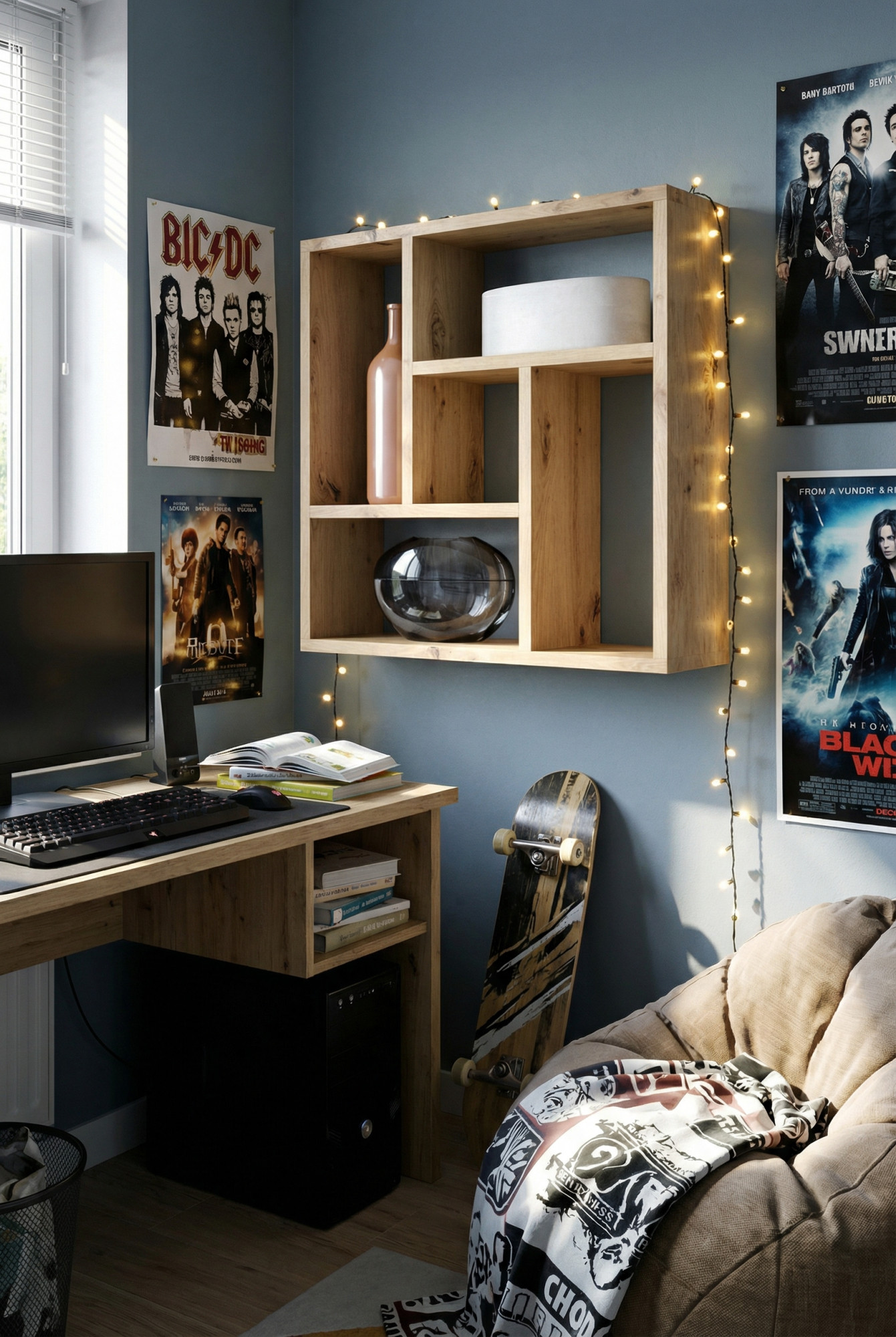 Pokój nastolatka z kwadratową półką ścienną Etiz dąb artisan