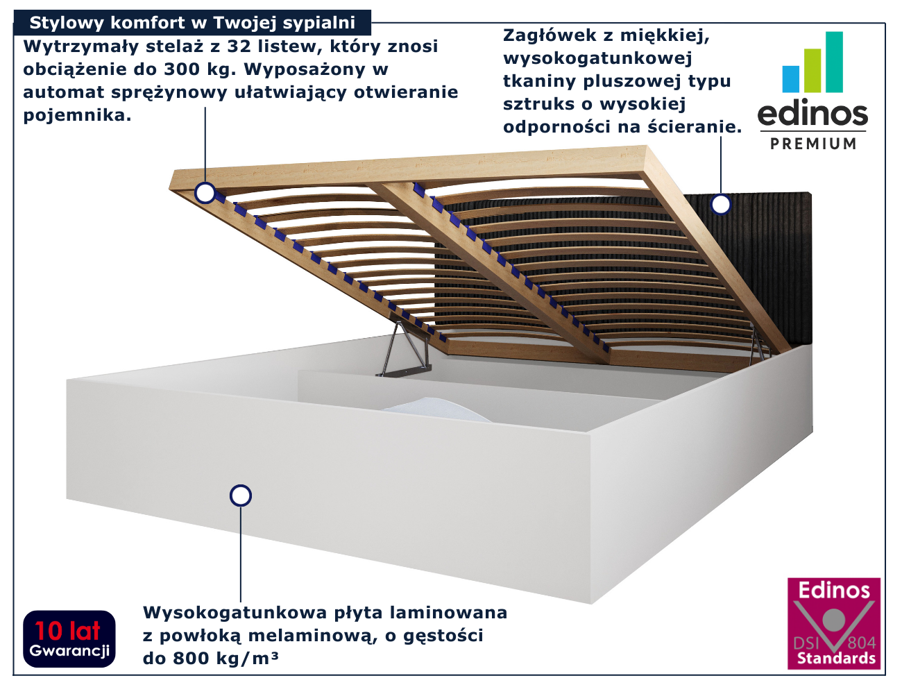 Białe łóżko 120x200 z czarnym sztruksowym zagłówkiem Werigio 3X