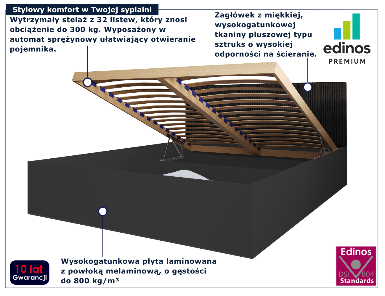 Czarne łóżko 120x200 z czarnym sztruksowym zagłówkiem Werigio 3X