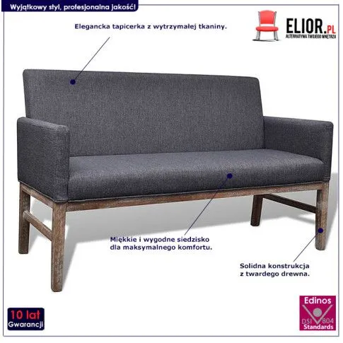 Szczegółowe zdjęcie nr 7 produktu Ciemnoszara elegancka ławka tapicerowana - Hikko