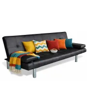 Czarna kanapa rozkładana z ekoskóry – Bien w sklepie Edinos.pl