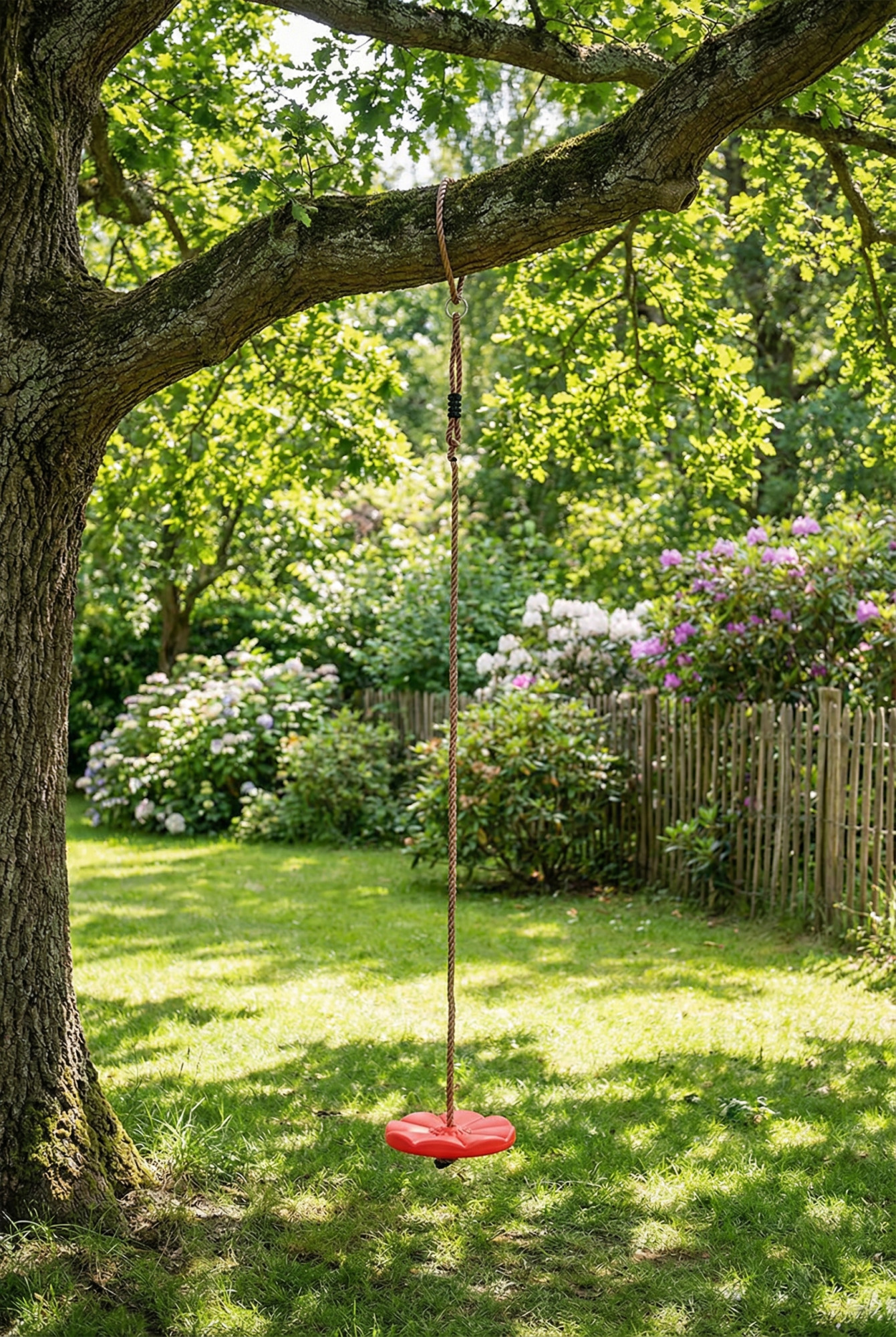 Przykładowe wykorzystanie huśtawki dziecięcej typu dysk Edio 3X w ogrodzie