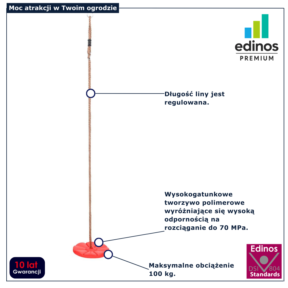 Czerwona huśtawka typu dysk dla dzieci Edio 3X