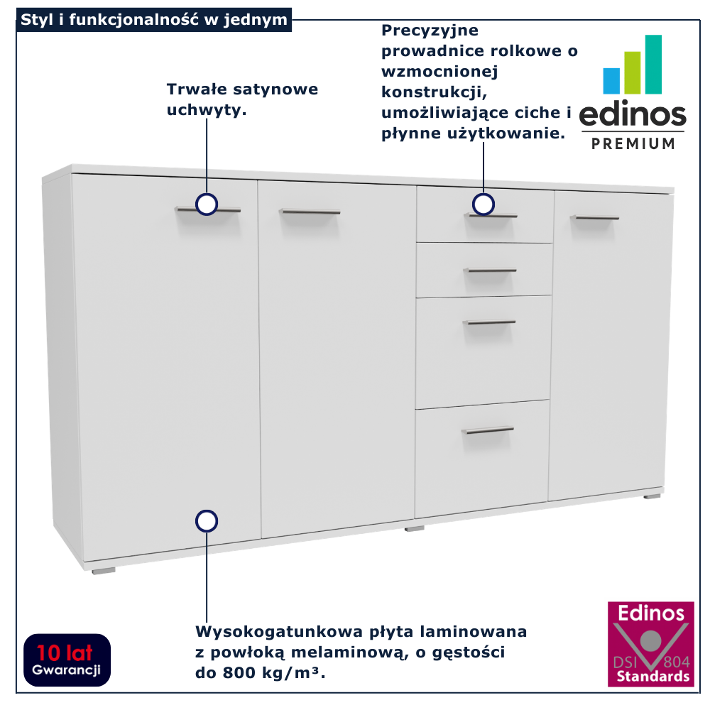 Biała długa komoda na ubrania Asendri 5X