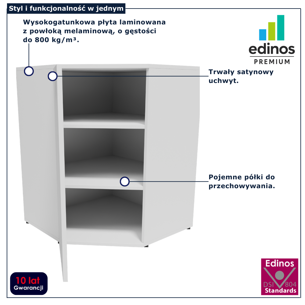 Biała komoda narożna jednodrzwiowa z półkami Asendri 6X