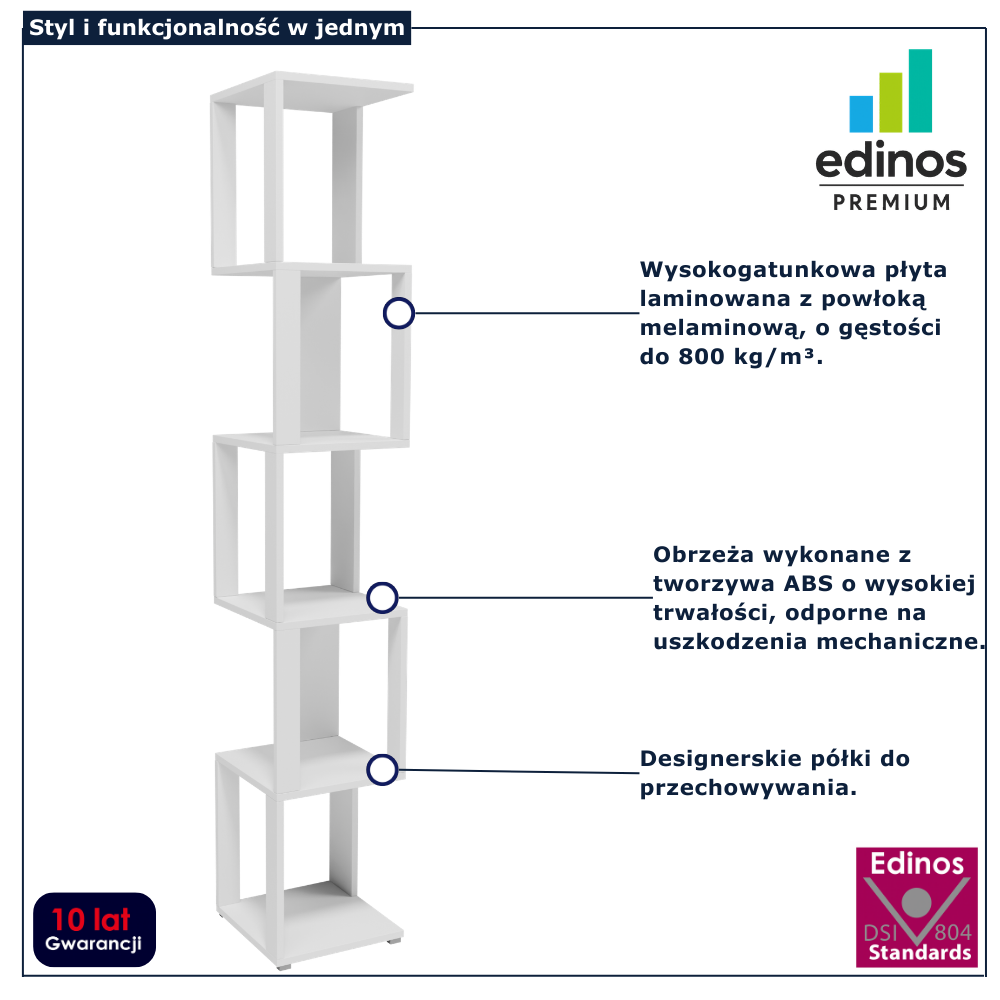 Biały designerski regał słupek Asendri 7X