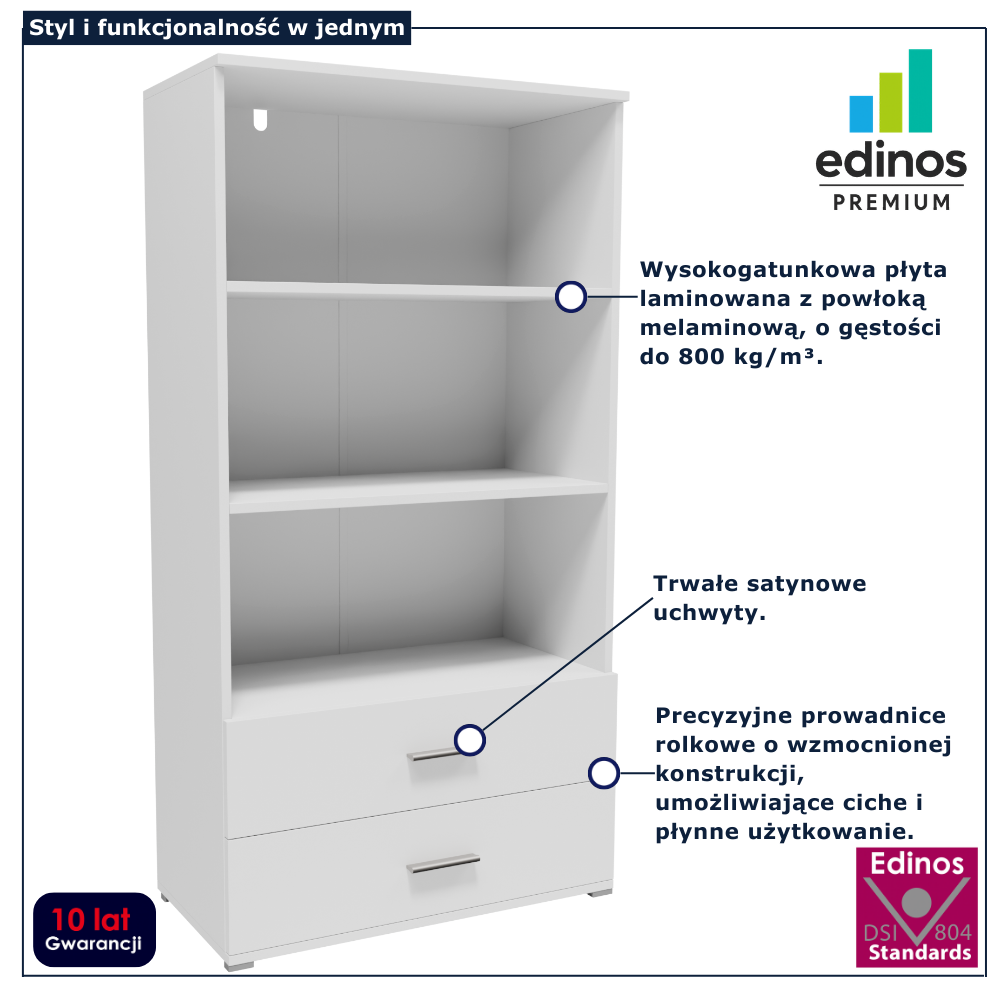 Biały regał z 2 szufladami Asendri 8X