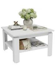 Biały kwadratowy stolik kawowy z półką - Asendri 11X w sklepie Edinos.pl