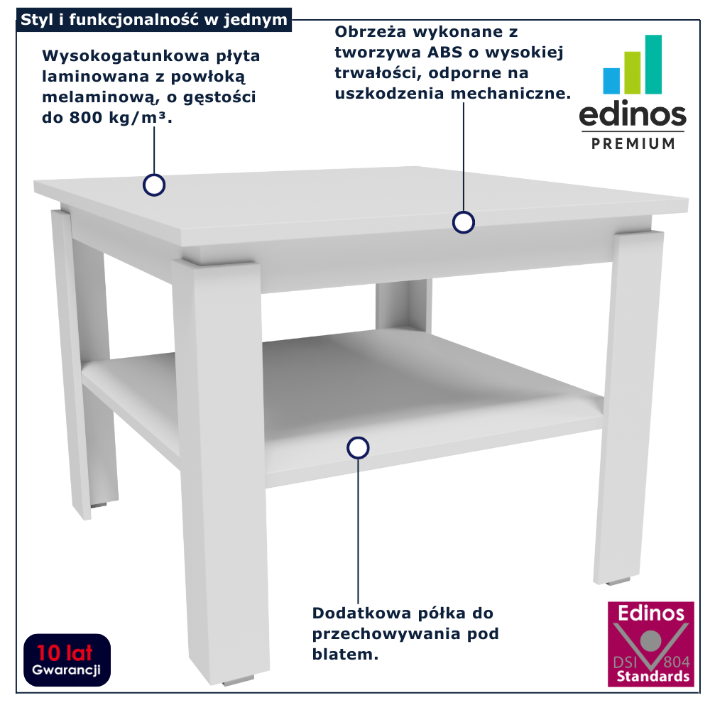Biały kwadratowy stolik kawowy Asendri 11X