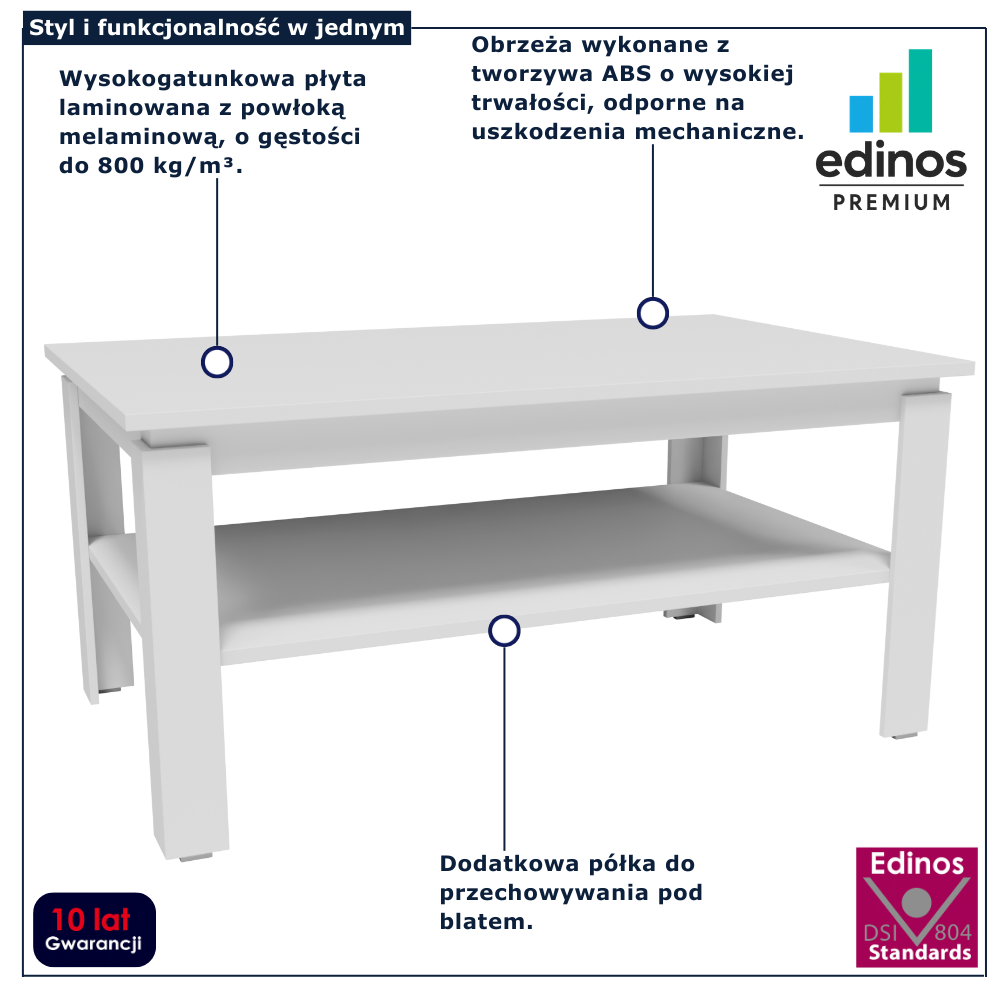 Biały prostokątny stolik kawowy Asendri 12X