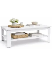 Biała ława prostokątna z półką - Asendri 12X w sklepie Edinos.pl