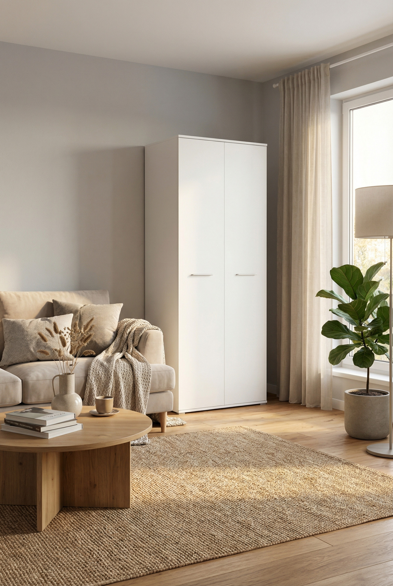 Przykładowa aranżacja z białą szafą z drążkiem Asendri 13X