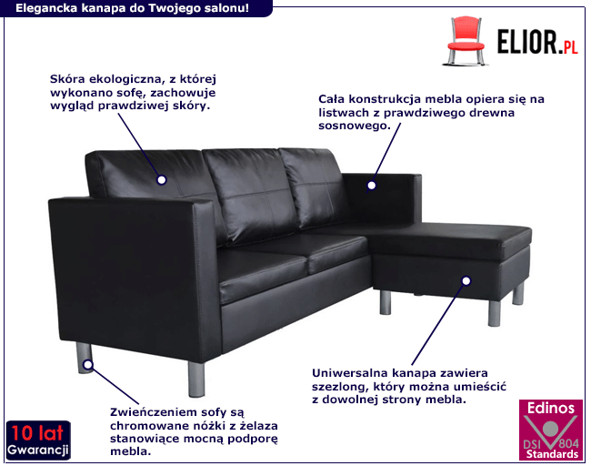 Produkt Czarna elegancka sofa 3-osobowa – Javris