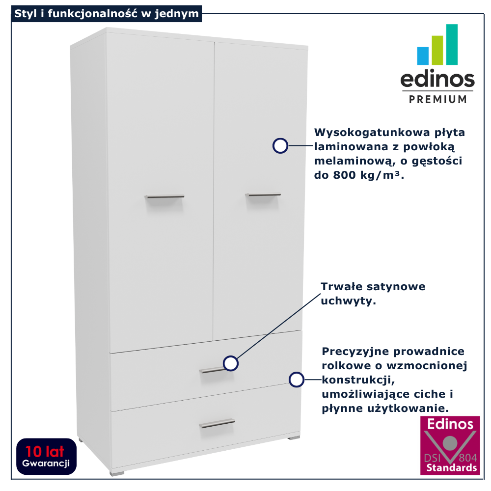 Biała niska szafa z półkami i szufladami Asendri 14X