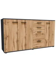 Długa komoda z szufladami i półkami grafit + dąb wotan - Asendri 5X w sklepie Edinos.pl