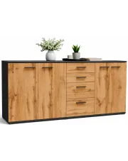 Długa komoda z szufladami i półkami grafit + dąb wotan - Asendri 5X w sklepie Edinos.pl