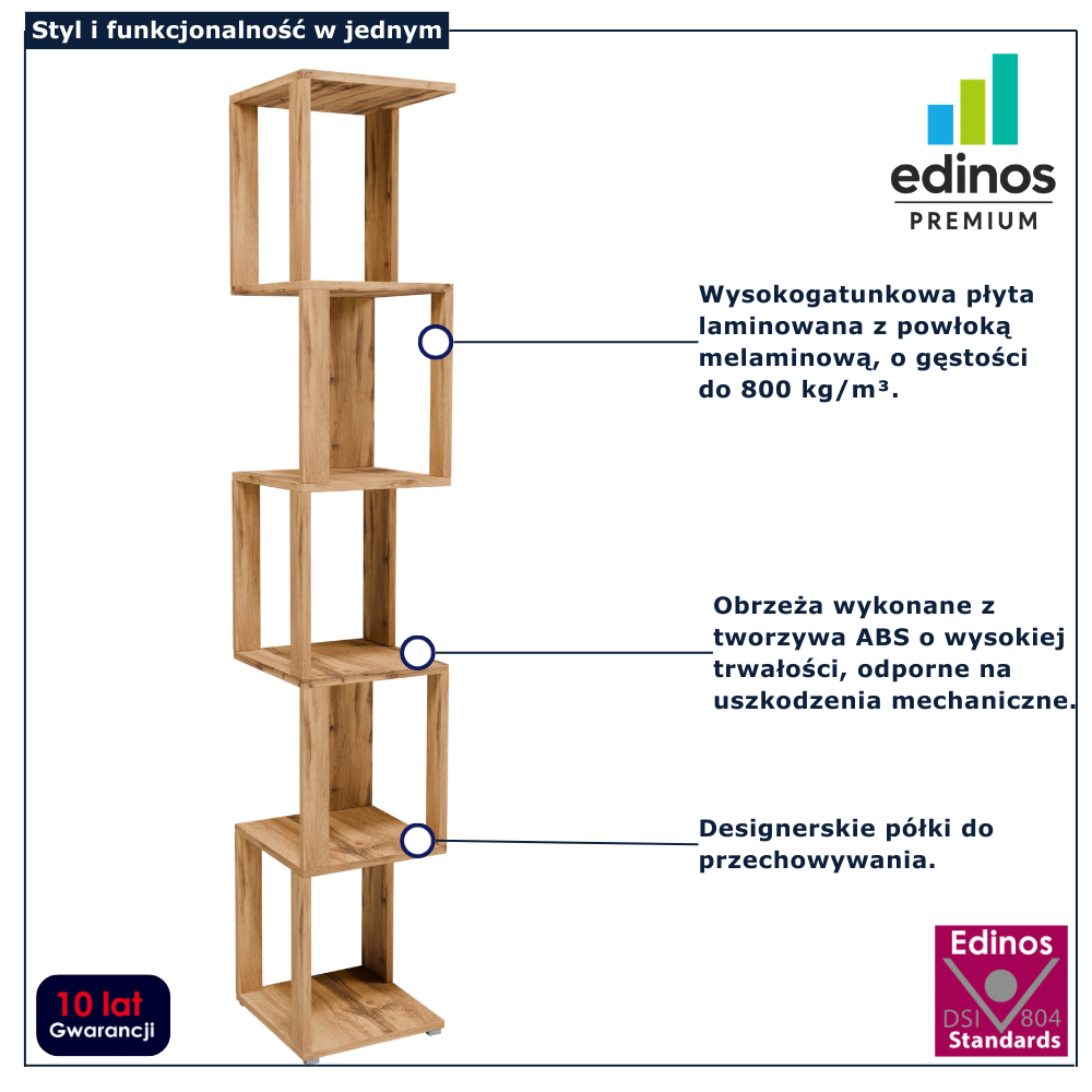 Designerski regał słupek wąski Asendri 7X dąb wotan