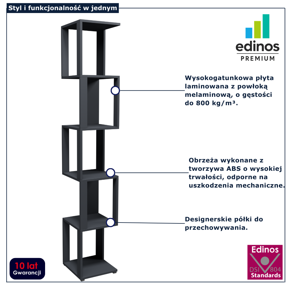 Regał słupek wąski Asendri 7X grafit