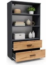 Niski regał z szufladami grafit + dąb wotan - Asendri 8X w sklepie Edinos.pl