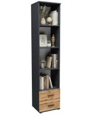 Wysoki regał słupek z 2 szufladami grafit + dąb wotan - Asendri 9X w sklepie Edinos.pl