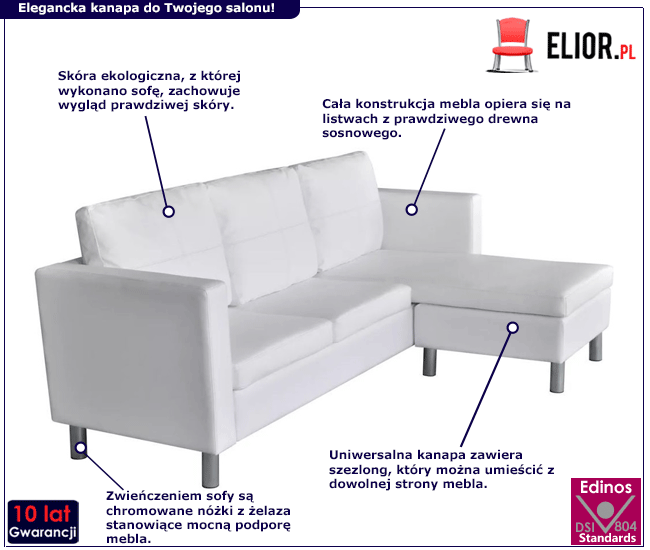 Produkt Biała elegancka sofa 3-osobowa – Javris